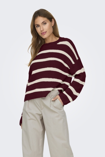 Jacqueline de Yong Trui JDYJUSTY L/S STRIPE PULLOVER KNT NO 15264902 CABERNET/EGGNOG