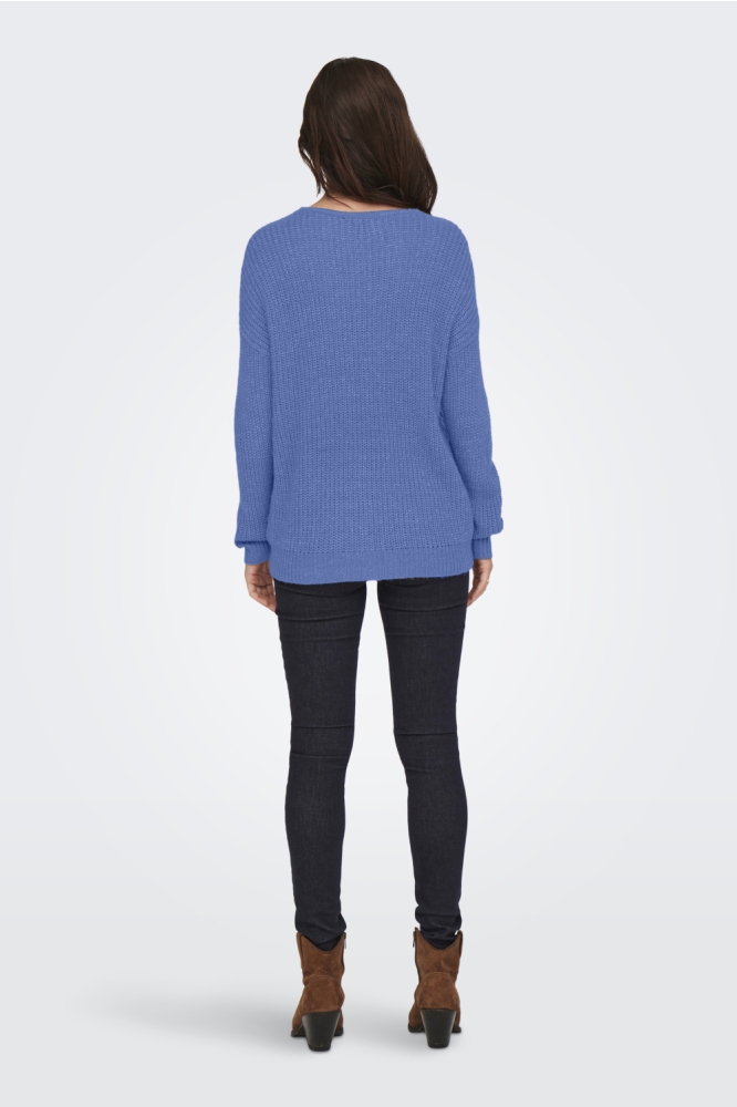 Jacqueline de Yong blauwe dames trui | Model achteraanzicht