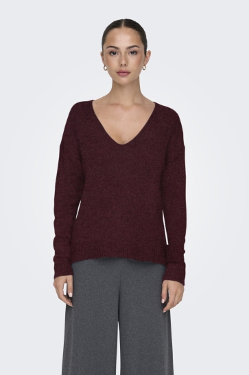Jacqueline de Yong JDYELANORA L/S V-NECK PULLO. KNT NO 15207823 CABERNET/MELANGE
