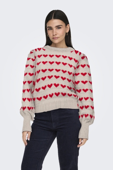 Jacqueline de Yong Trui JDYSIGRID LIFE L/S ON PUFF PULL KNT 15304813 CEMENT/W. MARS RE