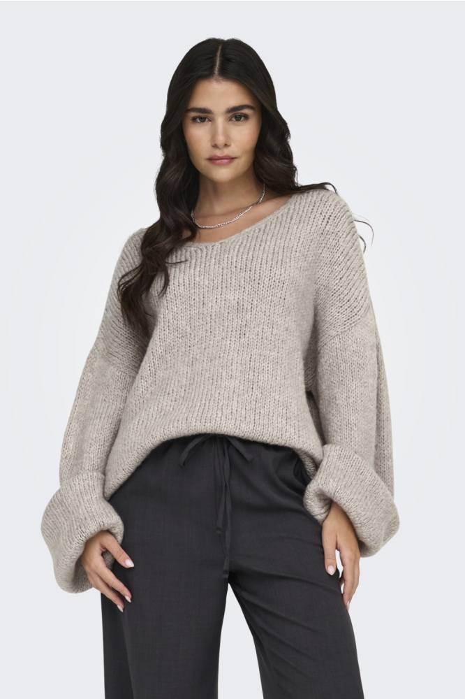 Jacqueline de Yong beige dames trui | Model vooraanzicht