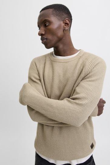 Jack & Jones JJPANNEL KNIT CREW NECK AW25 12278916 CROCKERY