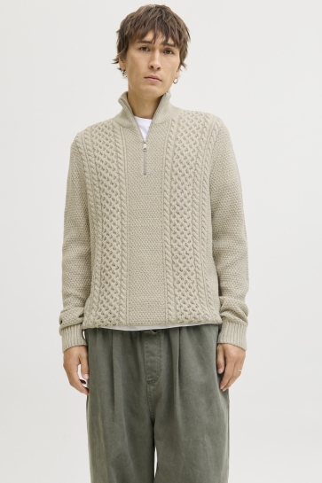 Jack & Jones JJPAUL KNIT HALF ZIP 12279336 WHITE MELANGE