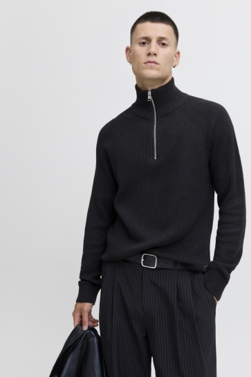 Jack & Jones JJPANNEL KNIT HALF ZIP AW25 12278919 Black