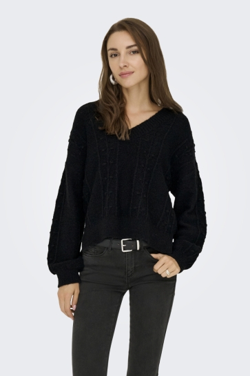 Jacqueline de Yong JDYSIGRID LIFE L/S VN SLIT PULLOVER 15351899 BLACK