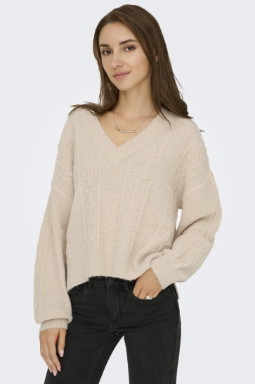 Jacqueline de Yong JDYSIGRID LIFE L/S VN SLIT PULLOVER 15351899 CEMENT