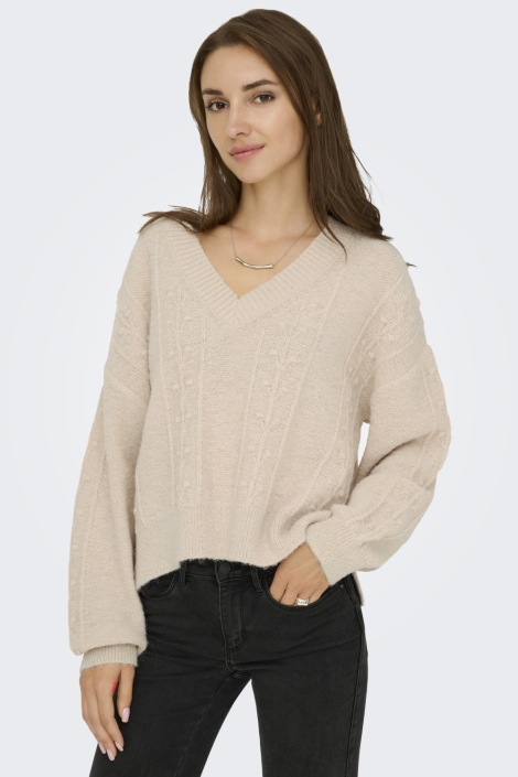 Jacqueline de Yong beige dames trui | Model vooraanzicht