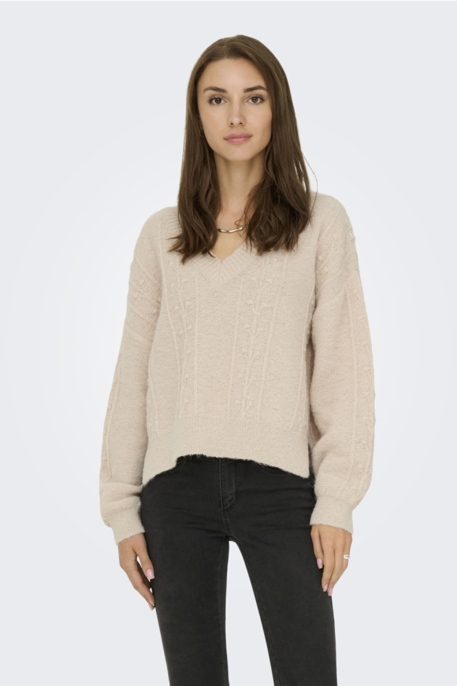 Jacqueline de Yong beige dames trui | Model vooraanzicht