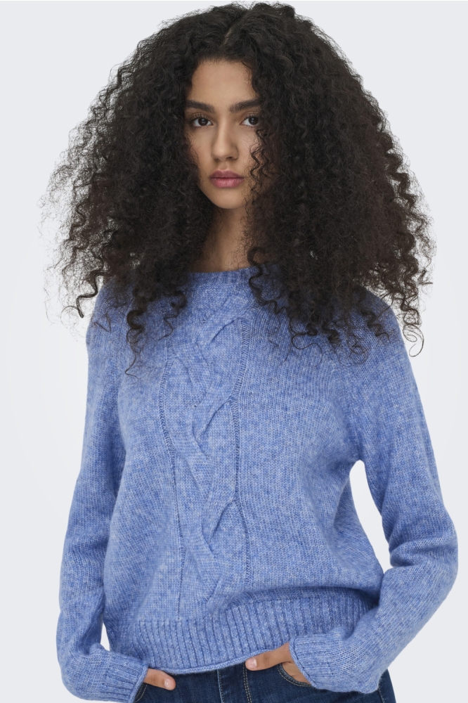 Jacqueline de Yong blauwe dames trui | Model vooraanzicht