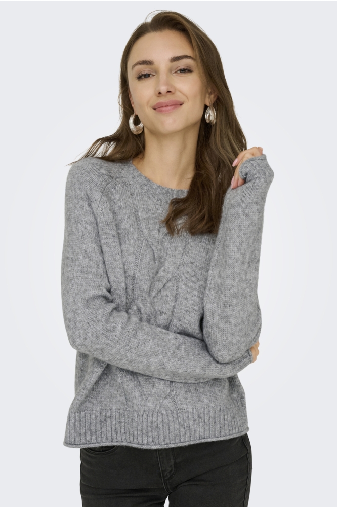 Jacqueline de Yong grijze dames trui | Model vooraanzicht