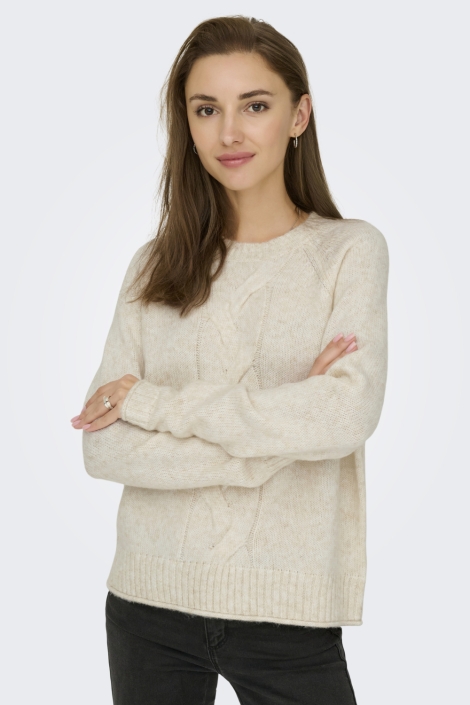 Jacqueline de Yong ecru dames trui | Model vooraanzicht