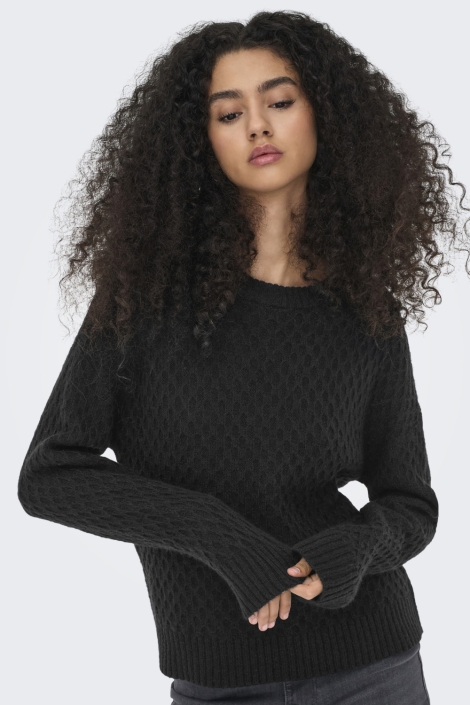 Jacqueline de Yong zwarte dames trui | Model vooraanzicht