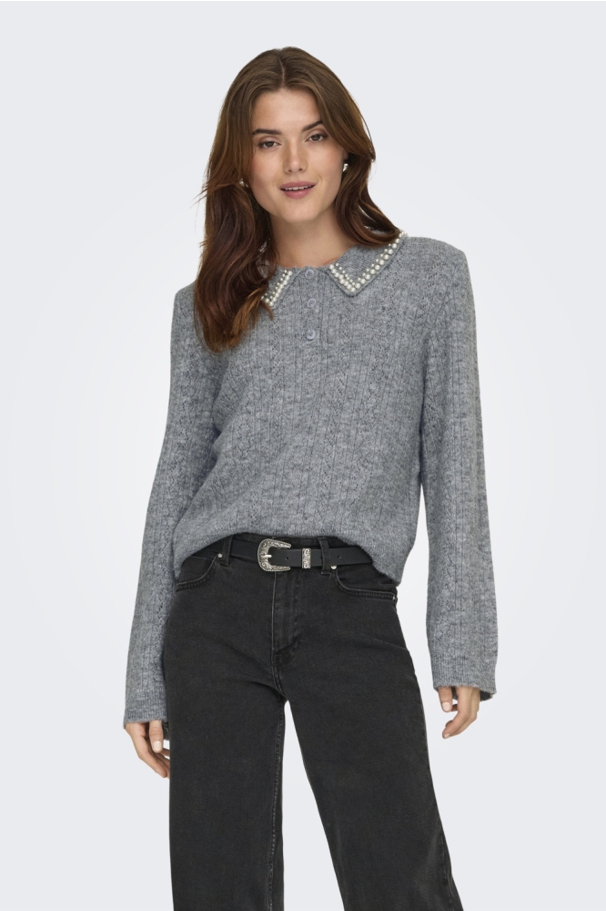 Jacqueline de Yong grijze dames trui | Model vooraanzicht