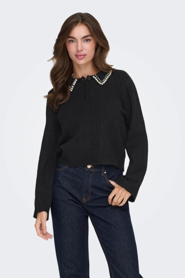 Jacqueline de Yong JDYAPRIL LIFE L/S PEARL COLLAR PULL 15351838 Black/WHITE PEARLS