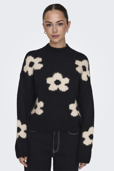 Jacqueline de Yong JDYKILIAN FLOWER L/S PULLOVER KNT 15341564 BLACK/ECRU