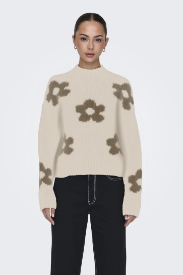 Jacqueline de Yong Trui JDYKILIAN FLOWER L/S PULLOVER KNT 15341564 ECRU/TRENCH