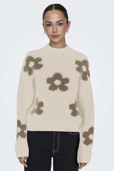 Jacqueline de Yong ecru dames trui | Model vooraanzicht