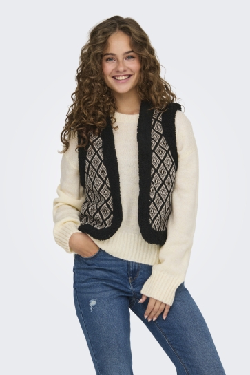 Only Vest ONLJESSIE AZTEC TEDDY WAISTCOAT CS 15323165 Black/AZTEC ECRU