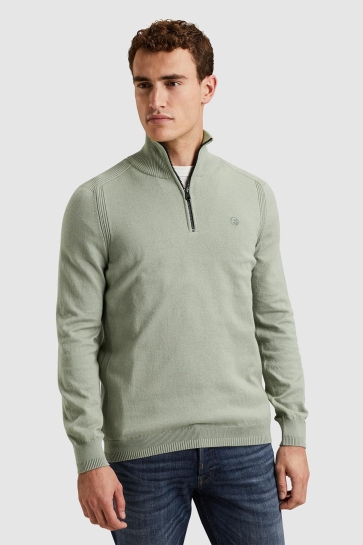 Cast Iron half zip collar cotton stretch Groen
