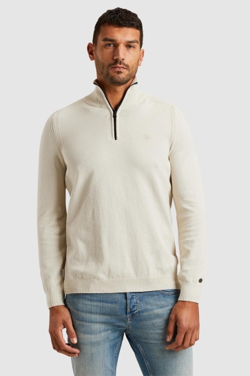 Cast Iron half zip collar cotton stretch Ecru