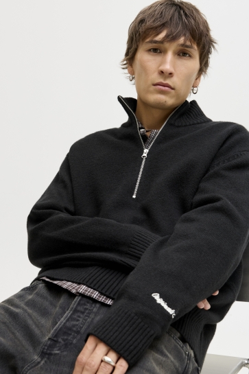 Jack & Jones JORNORREBRO KNIT HALF ZIP SN 12282749 BLACK