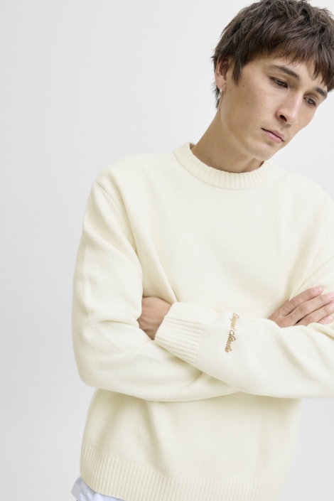 Jack & Jones beige heren trui | Model vooraanzicht