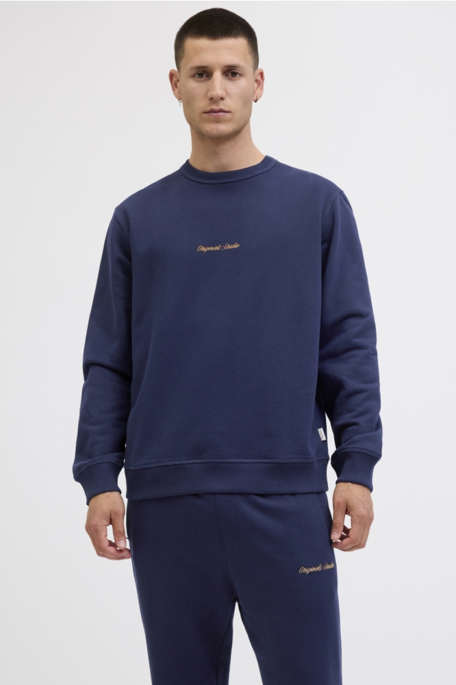 Jack & Jones blauwe heren sweater | Model vooraanzicht