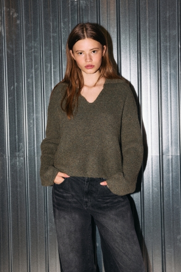 Noisy may NMNELLA L/S POLO WIDE SLEEVE KNIT F 27034690 Kalamata/MELANGE