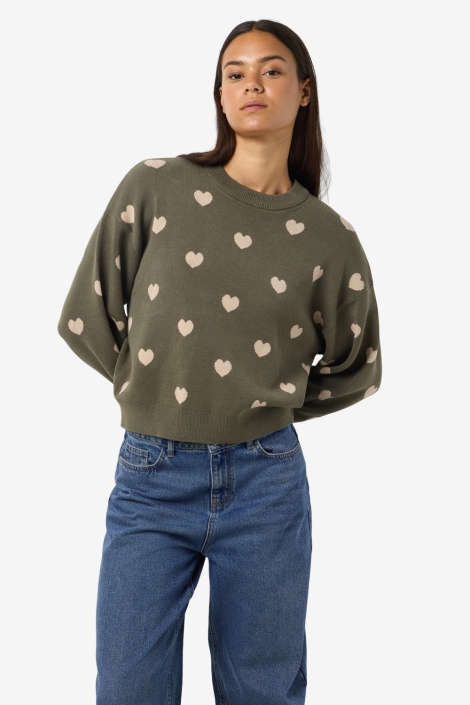 Noisy may groene dames trui | Model vooraanzicht