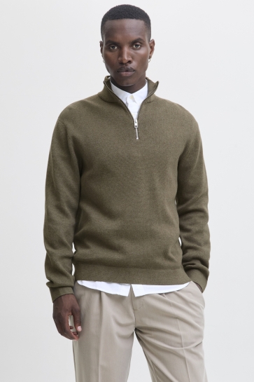 Jack & Jones JPRBLAMILANO STITCH KNIT HALF ZIP S 12259664 STONE GRAY/MELANGE