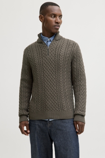 Jack & Jones JPRBLUSEAN KNIT CABLE HALF ZIP SN 12283487 BLACK OLIVE