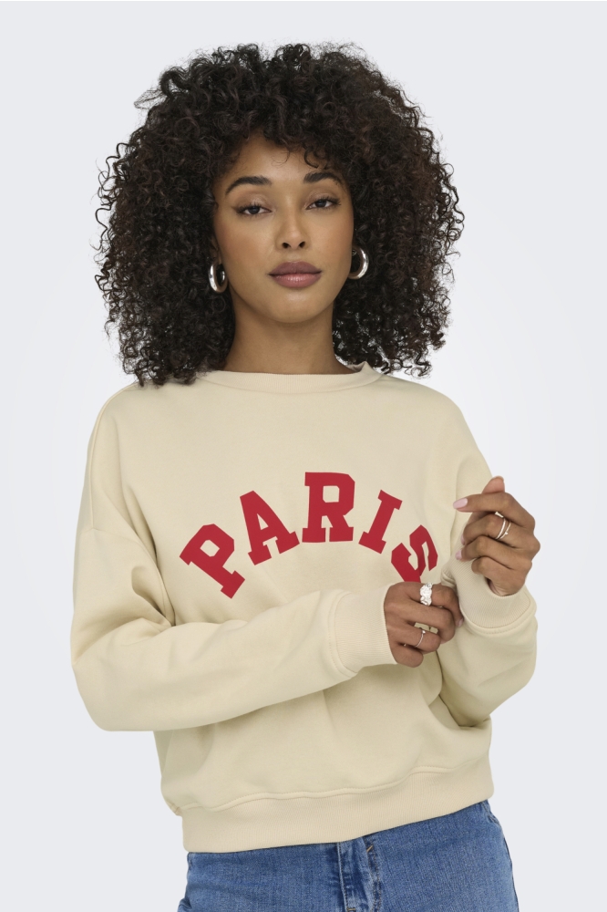 Only beige dames sweater | Model vooraanzicht