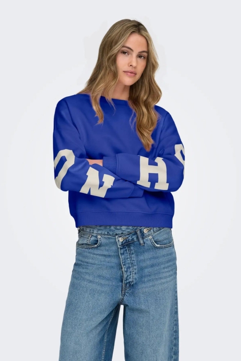 Only blauwe dames sweater | Model vooraanzicht