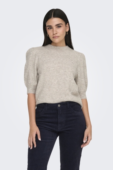 Jacqueline de Yong Trui JDYRUE LIFE 2/4 PEARL PULLOVER KNT 15342271 Chateau Gray/MELANGE WHITE PEARLS