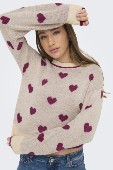 Jacqueline de Yong Trui JDYROMANCE L/S JACQ. PULLOVER KNT N 15314768 Tapioca/W BEAUJOLA