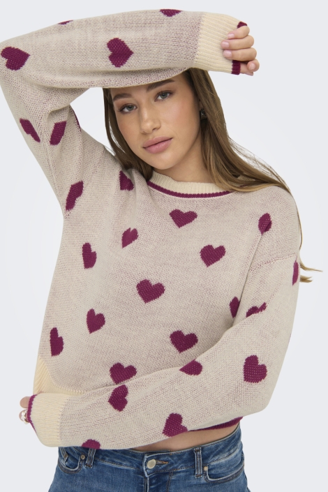 Jacqueline de Yong beige dames trui | Model vooraanzicht