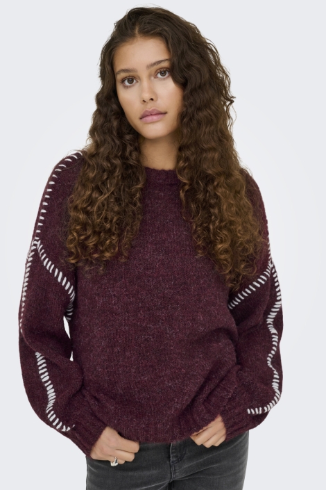 Jacqueline de Yong bordeaux dames trui | Model vooraanzicht