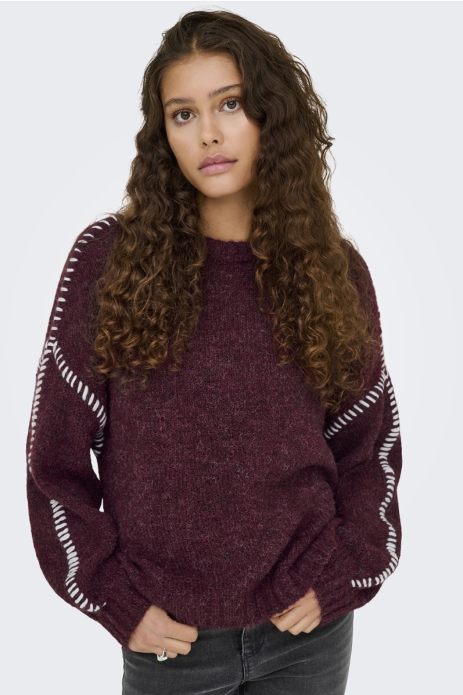 Jacqueline de Yong bordeaux dames trui | Model vooraanzicht