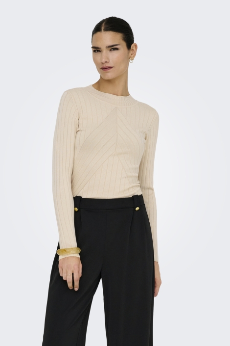 Jacqueline de Yong beige dames trui | Model vooraanzicht