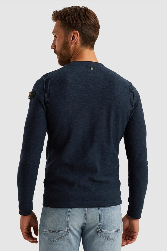 PME legend blauwe heren trui | Model achteraanzicht