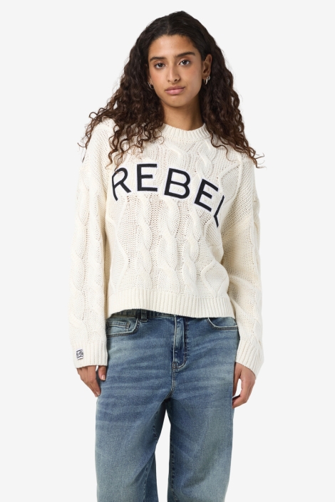 Noisy may beige dames trui | Model vooraanzicht