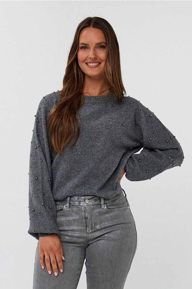 EsQualo grijze dames trui | Model vooraanzicht