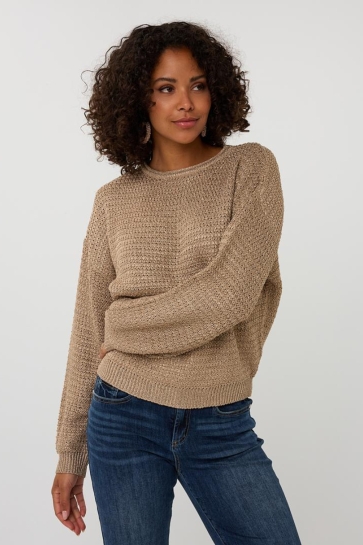 EsQualo SWEATER OVERSIZED LUREX F25 07509 180 sand