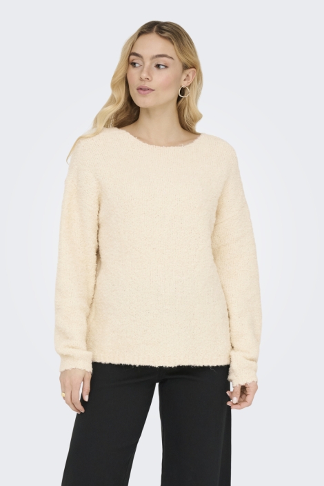 Jacqueline de Yong ecru dames trui | Model vooraanzicht
