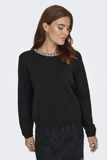 Jacqueline de Yong JDYALVA LIFE L/S EMBELLISH PULLOVER 15351917 BLACK/SILVER EMB