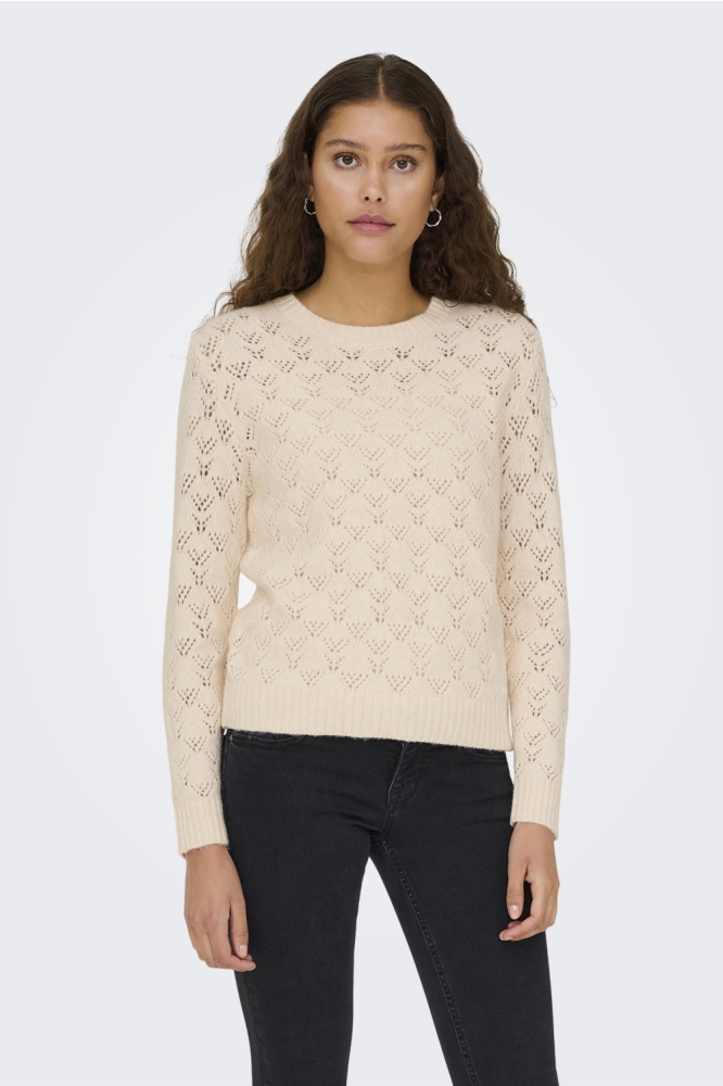 Jacqueline de Yong beige dames trui | Model vooraanzicht