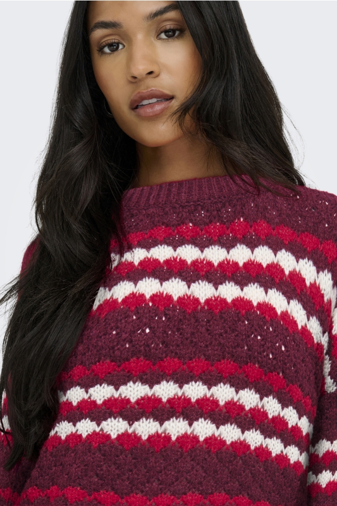 Jacqueline de Yong bordeaux dames trui | Close up