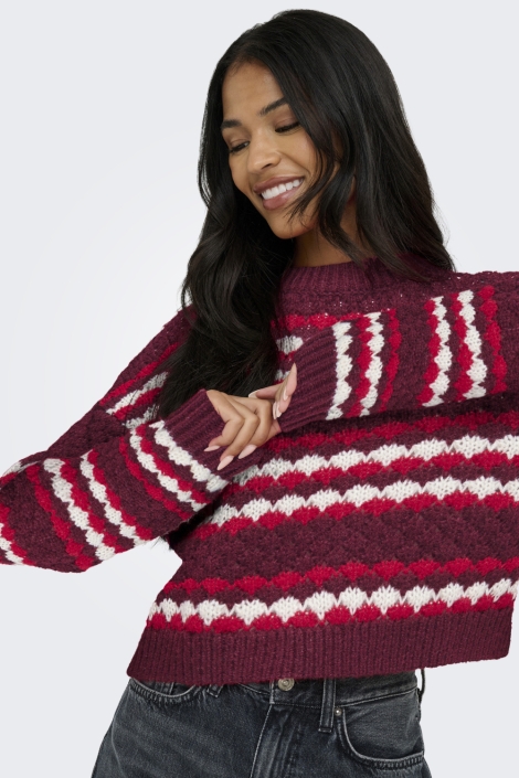 Jacqueline de Yong bordeaux dames trui | Model vooraanzicht