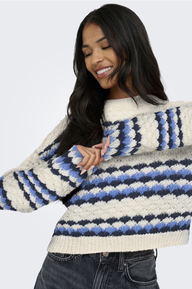 Jacqueline de Yong ecru dames trui | Model vooraanzicht