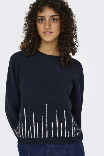 Jacqueline de Yong JDYMADISON LIFE L/S ON SEQUIN PULL 15355470 TOTAL ECLIPSE/W SILVER SEQUINS